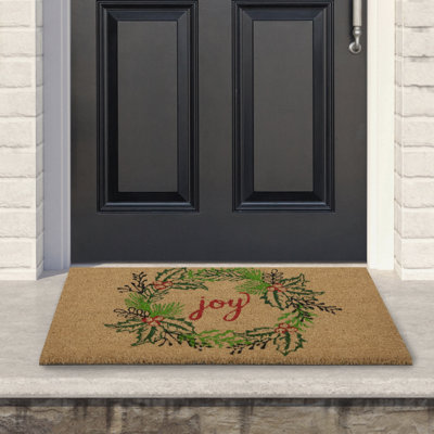 Natural Coir "Joy" Wreath Christmas Doormat 18" x 30"