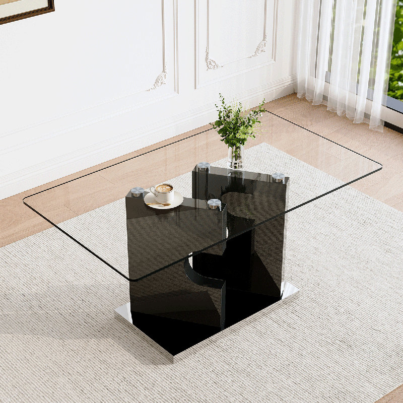 63" Dining Table,Kitchen Table With Metal Base, Black