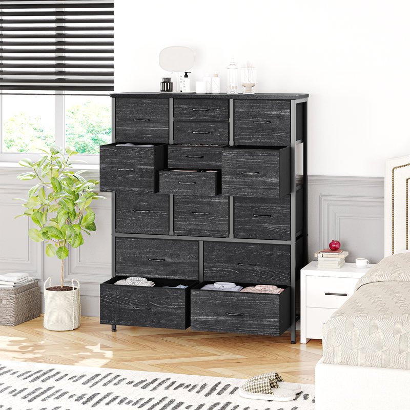 15 Drawers Dresser, Tall Dressers for Bedroom with Fabric Storage Drawers, Large Chests of Drawers with Metal Frame and Wood Top, Organizer Unit for Closet, Hallway, Living Room