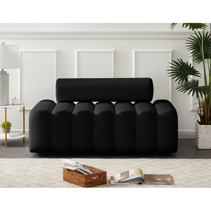 Fareiz 58'' Velvet Loveseat, Black Velvet