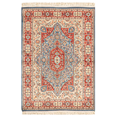 Hand-Knotted High-Quality Blue and Rust Area Rug