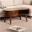 Mini table basse en bois châtaignier ondulé, 1 tiroir, 1 tablette ouverte, pieds nordiques, brun foncé