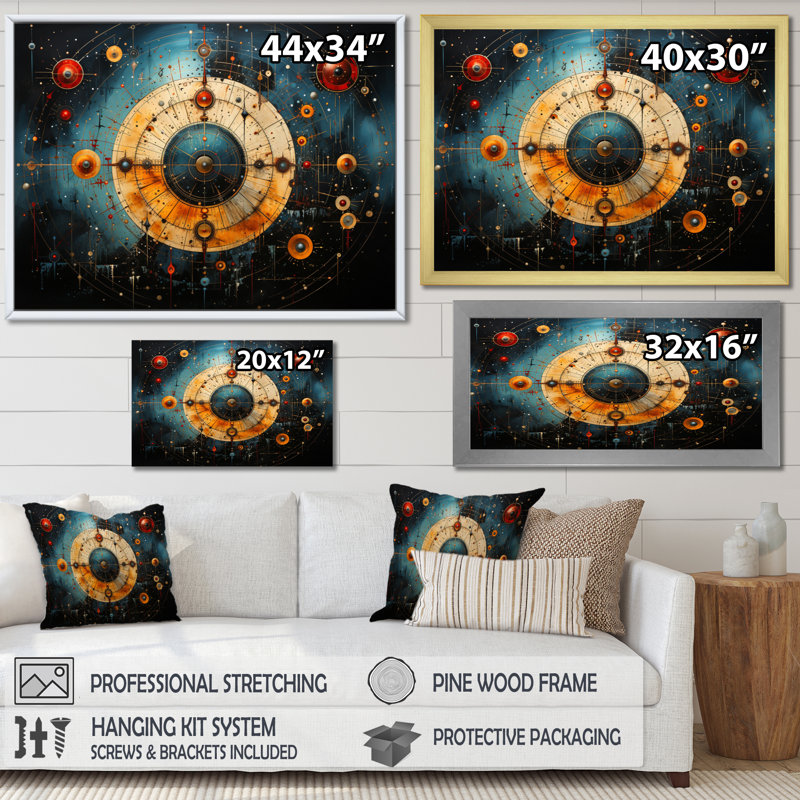 Yellow Teal Astrology Celestial Alignment I " Yellow Teal Astrology Celestial Alignment I ", Black Floater Framed
