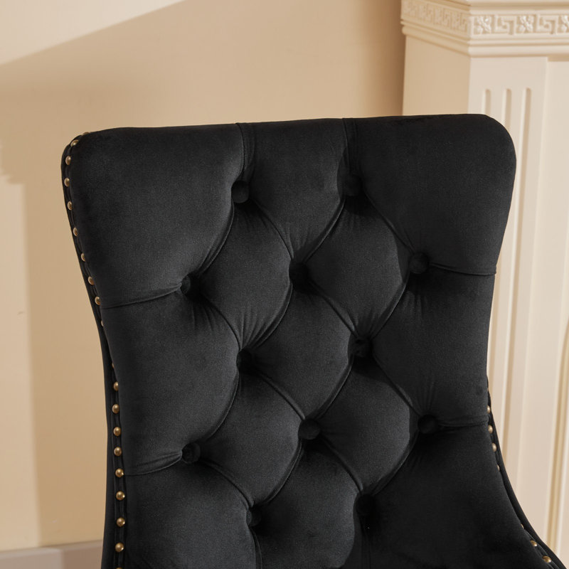 Chaise parsons en velours touffeté, garniture cloutée et dossier Contemporary, Doré, Velours noir, 2