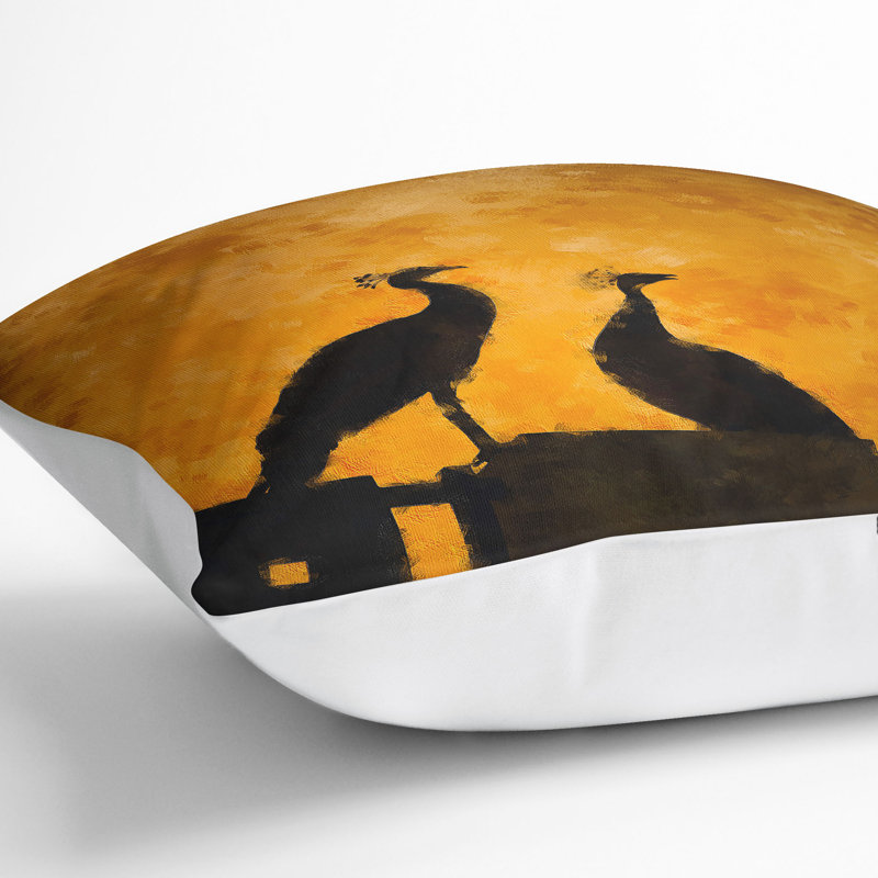 Silhouette of Two Peacocks Cushion with Filling, White, 55cm H x 55cm W x 20cm D