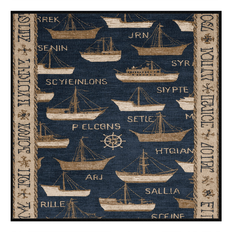 Washable Ship names Nautical Area Rug, Square 3'
