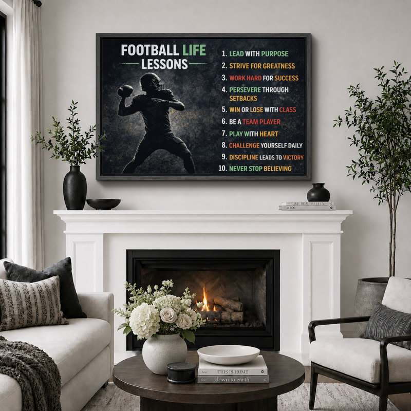 «Football Life Lessons Player», impression sur toile encadrée, impression sur toile, H 16 po x l 24 po x P 1,5 po, Cadre noir
