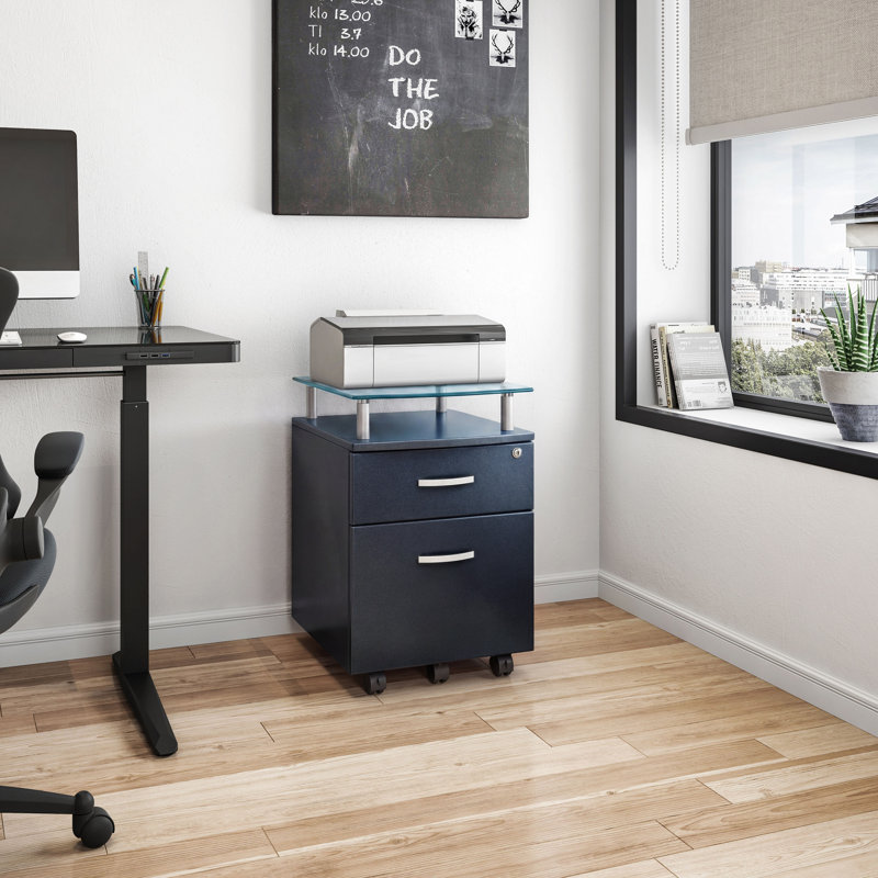 Rolling File Cabinet with Glass Top, Graphite, Graphite
