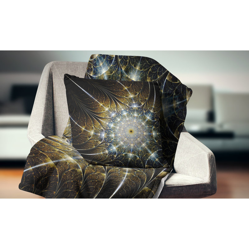 Symétrique fleur brune fractale - coussin imprimé abstrait, 16 po x 1 po, Coussin décoratif