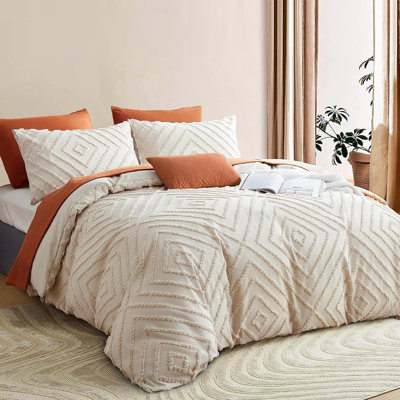 SJT-CRLX Nayoroom Jacquard Geometric Pattern Tufted Boho Shabby Elegance Duvet Cover Set