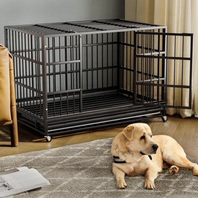 Heavy Duty Dog Crate, 42 Inch Metal Dog Crate With Removable