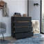 Commode à tiroir H 35 po, quatre tiroirs, plateau supérieur, noir / chêne clair-508545425