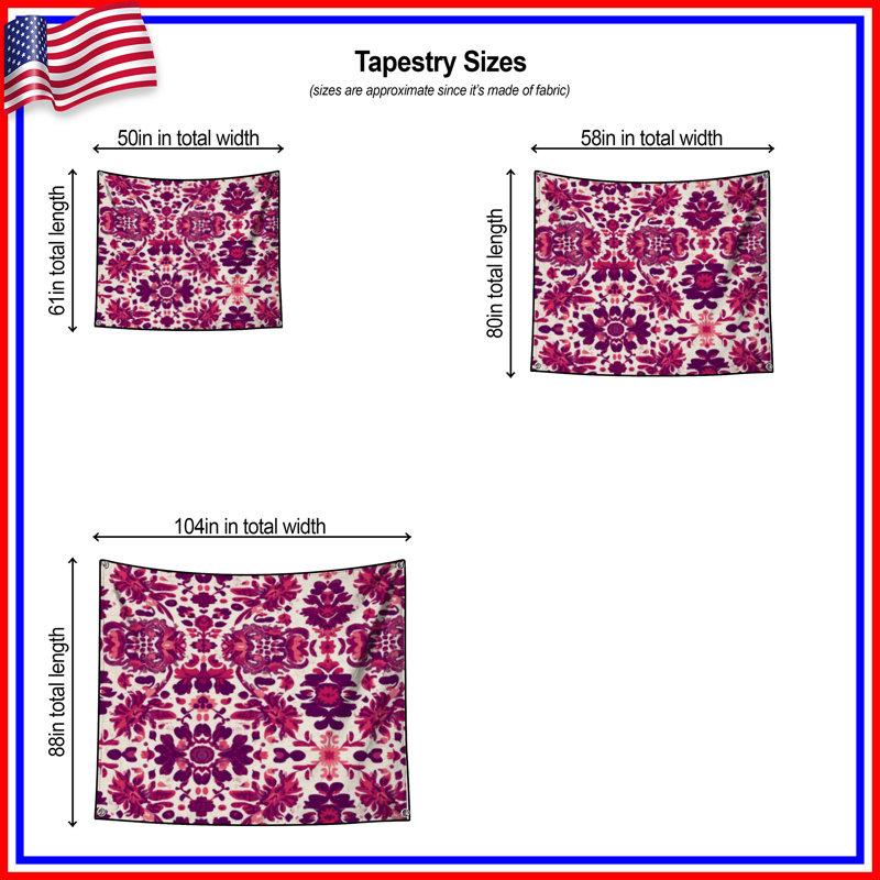 Tapisserie murale motif damassé rose - mauve, 50in H x60in W with 4 Grommets