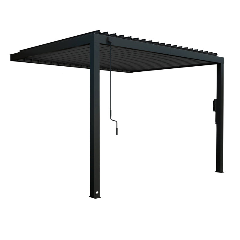 Backyard Discovery Evanston Wall Mounted Louvered Steel Outdoor Patio Pergola With Powerport 3.6m X 3.1m (12ft X 10ft)