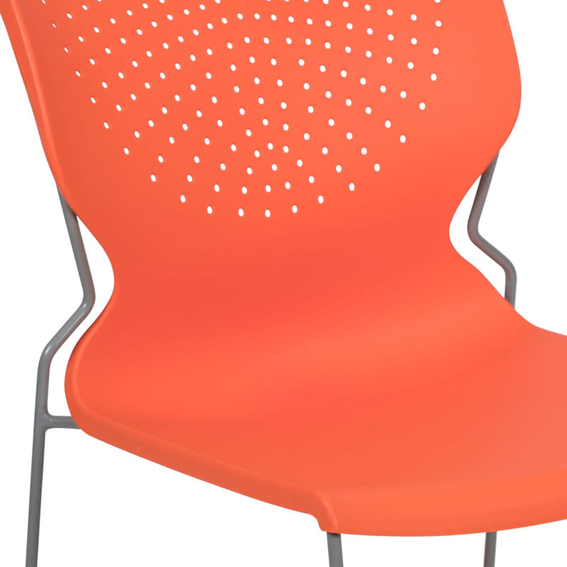 Everleigh Orange Full Back Ergonomic Stack Chair with Gray Metal Frame