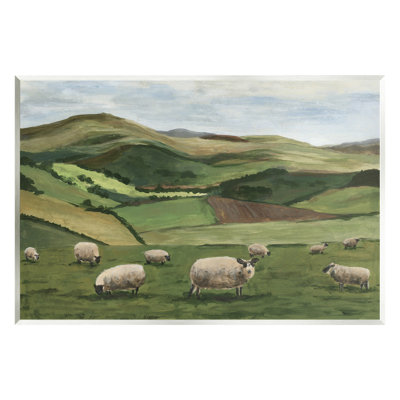 Az-304 - Peinture encadrée de moutons en pleine campagne