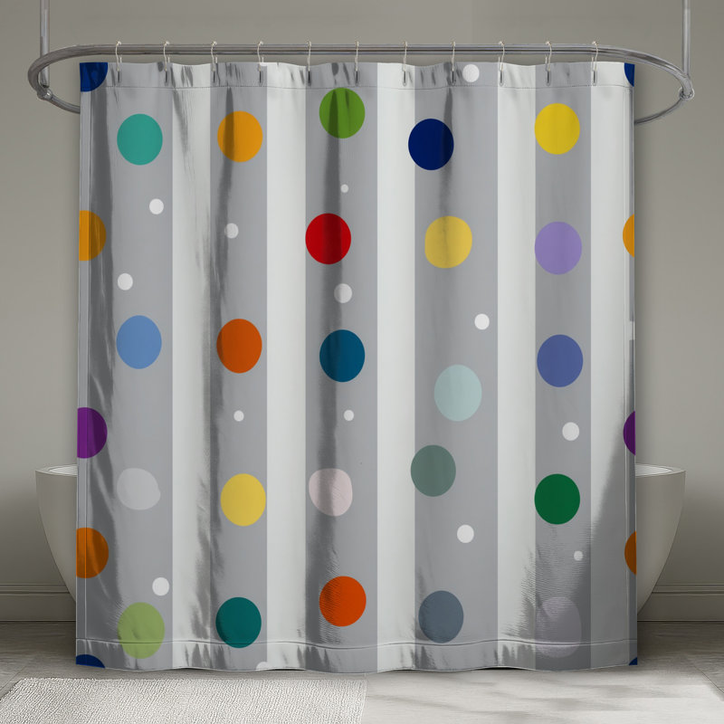 Rideau de douche à pois colorés - Motif de décor de salle de bain moderne, L 70 po x H 84 po