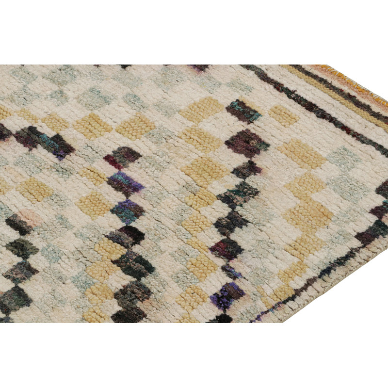 Moroccan Hand Knotted Geometric Area Rug, Runner 3' x 10'