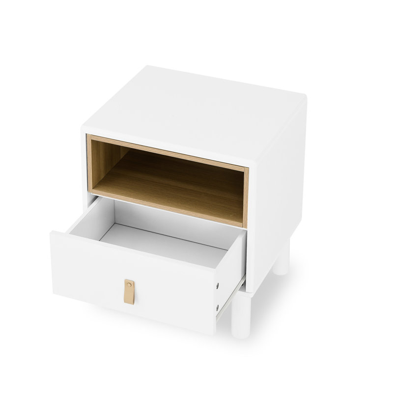 Commode de chevet avec tiroir pratique et tablette - table de construction moderne en bois avec rangement ouvert, Blanc
