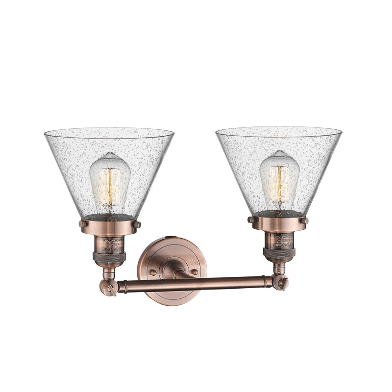 Cone 2 Light Bath Vanity Light, 6 Watt Vinage LED Bulb, Seedy, Antique Copper