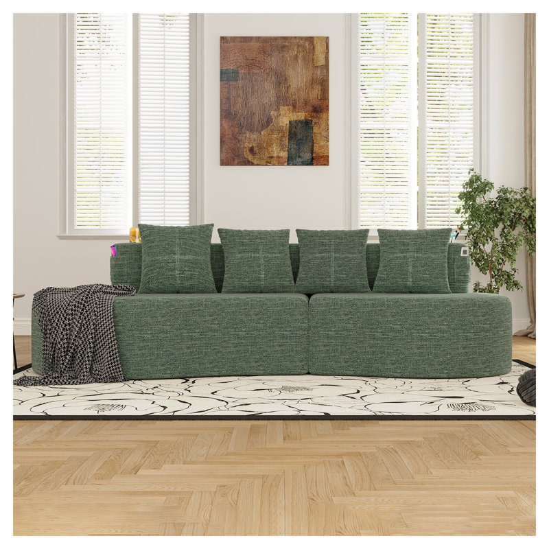 Canapé modulaire courbé moderne, canapé en chenille demi-lune minimaliste 3 places en vert pour salon, bureau, appartement
