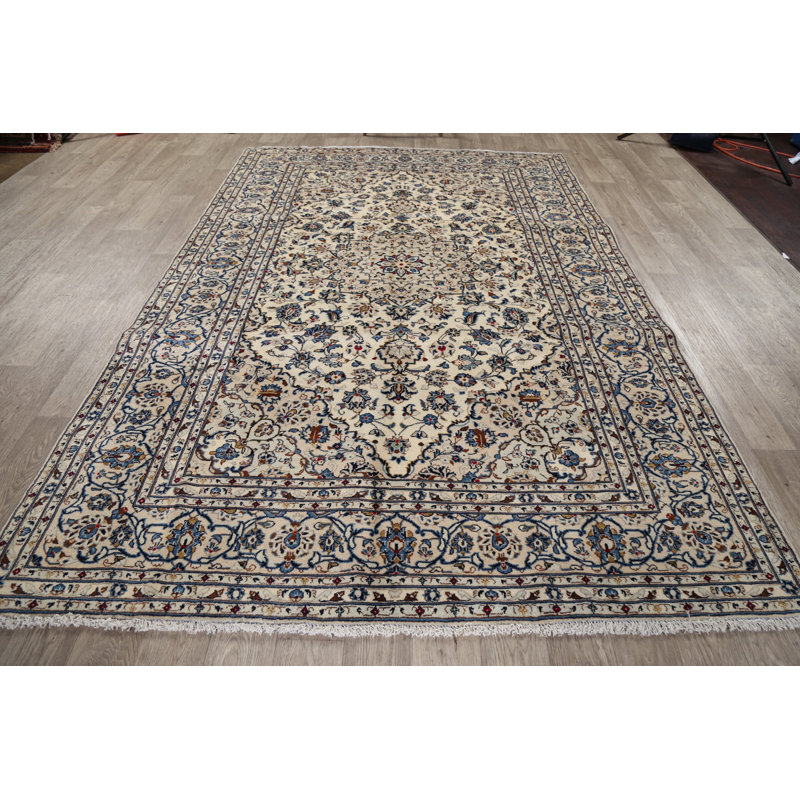 Tapis décoratif en laine noué à la main de conception unique ivoire de 6 pi 5 po x 9 pi 8 po Orason