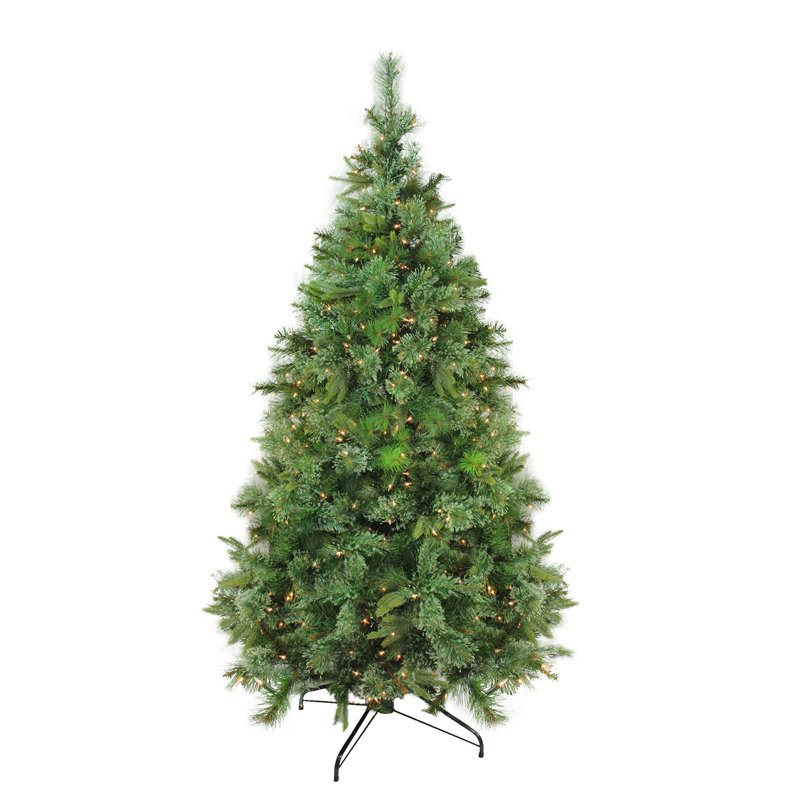 Arbre de Noël artificiel 7,5 pi pré-éclairé avec pin Ashmoft Cashmere - lumières Dura-Lit transparentes, Hauteur de 7,5 pi