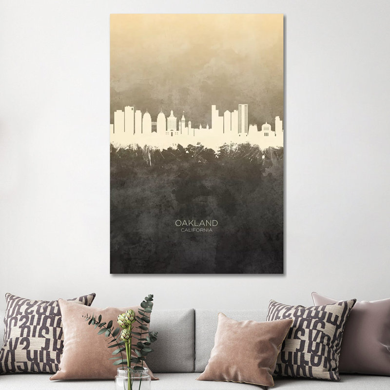 Oakland California Skyline Taupe by Michael Tompsett - Wrapped Canvas Print, 152.5 cm H x 101.5 cm W