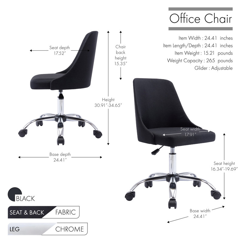 Viggo Fabric Office Chair with Chrome Base, Black