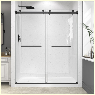 Matte Black Frameless Double Bypass Sliding Shower Door, 61-66" W x 78" H, 1/4" Tempered Glass with Nano Explosion-Proof Film, Reversible Installation