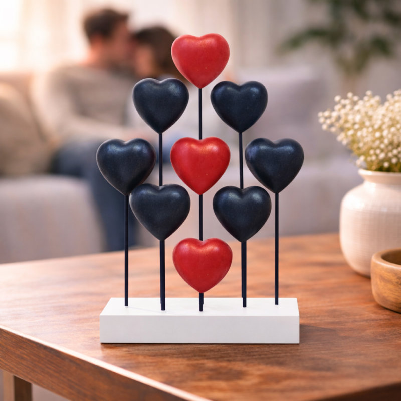 Herewardus Handmade Wooden Hearts Sculpture Solid Acacia Rustic Valentine’s Day & Mother’s Day Gifts Home Accent Table Decor – Gift for Mom