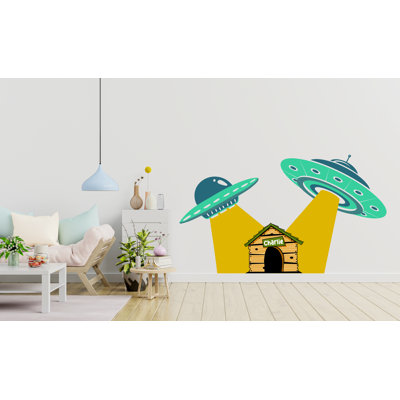 Décalcomanie murale UFO Space Ship Dog, décor de chien, niche pour chien, art mural, amoureux des animaux, animal de compagnie