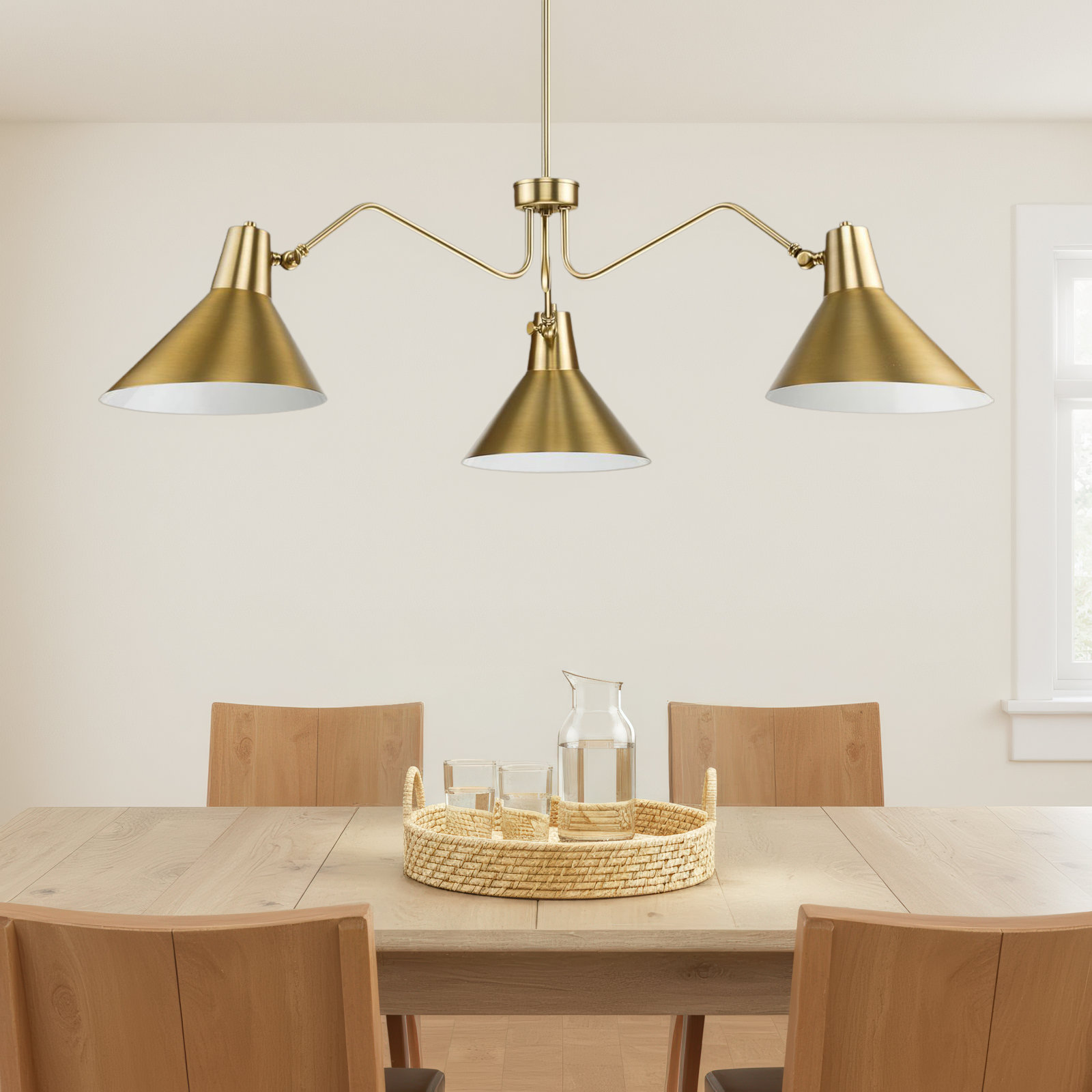 3 - Light Metal Dimmable Chandelier, Brushed Bronze, Gold