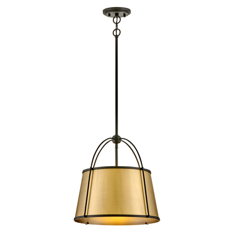 Clarke Drum Chandelier Pendant in Lacquered Dark Brass + Black, 16.25" H x 16.25" W