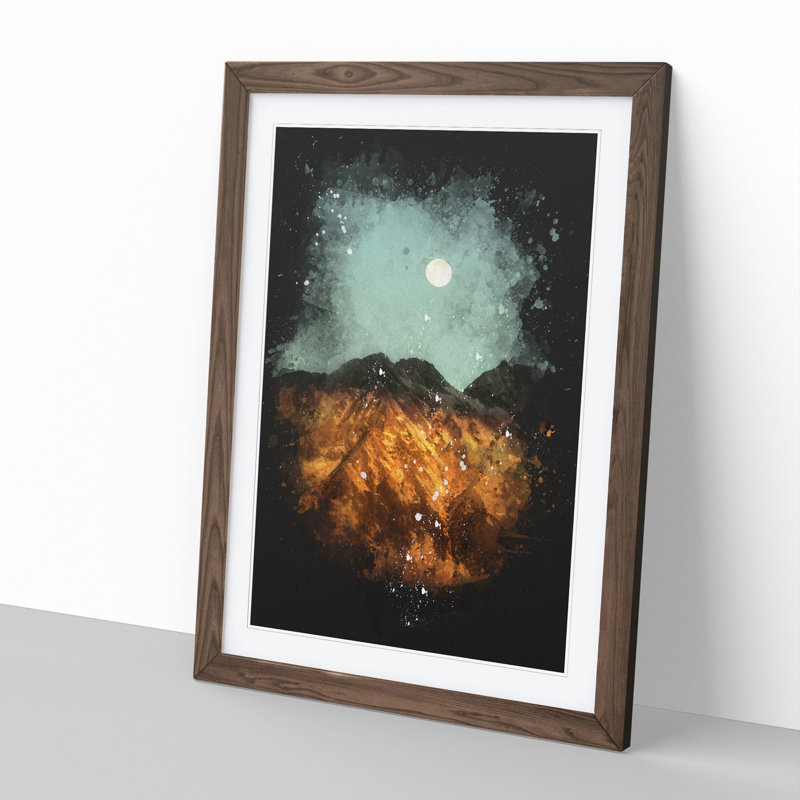 The Moon Above the Mountains - Picture Frame Graphic Art, 36cm H x 27cm W x 2cm D, Walnut Framed