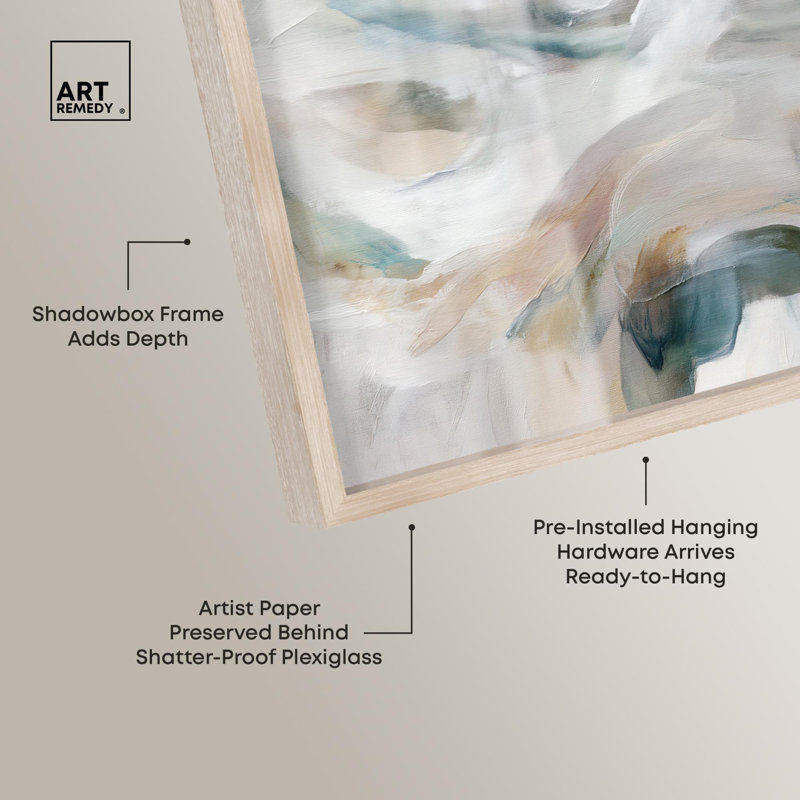 «Whispering Colors IV Shadowbox», art abstrait discret par Art Remedy, H 11 po x l 16 po, Crème, crème