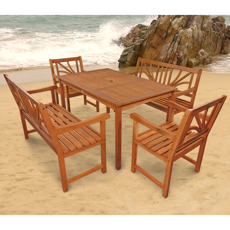 Adish 6 - Person Wood Patio Dining Set with Rectangular Table