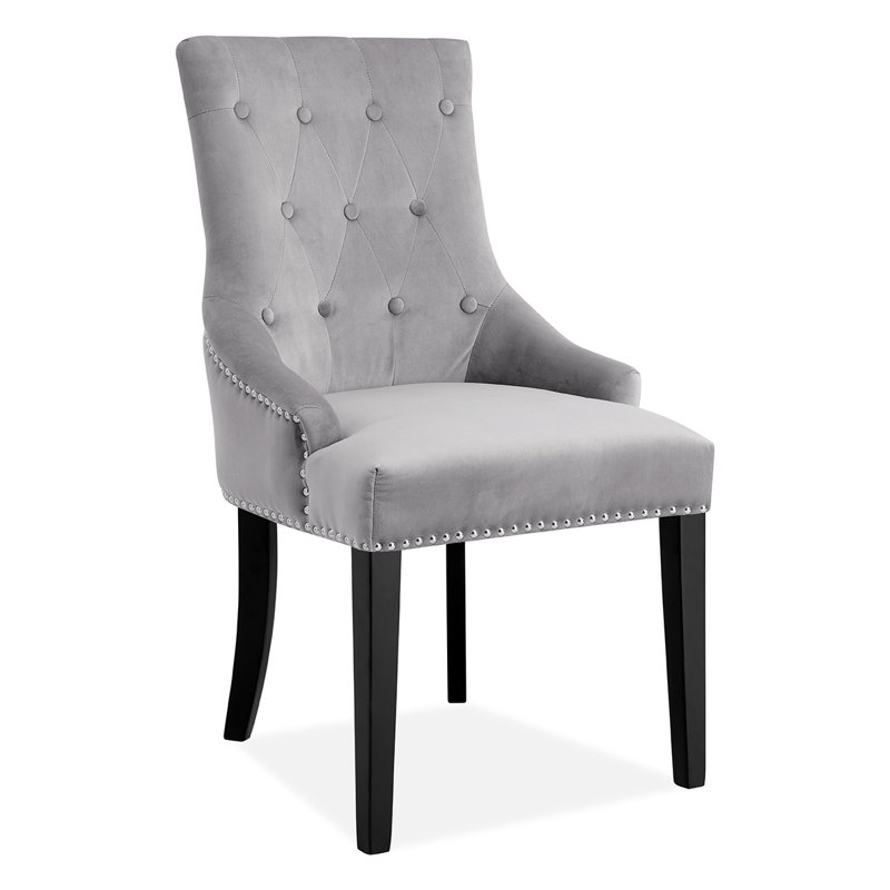 Conway 52cm H Tufted Velvet Upholstered Side Chair, Black, Velvet Silver