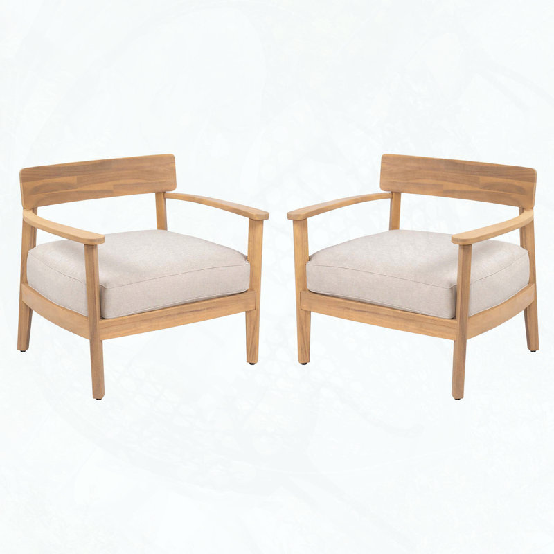 Ensemble de 2 fauteuils club en bois d'acacia avec coussin, dossier ergonomique et design élégant