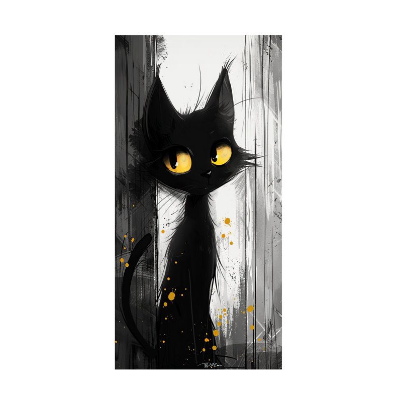 Art sur toile «Chat noir avec grands yeux jaunes», H 32 po x l 16 po