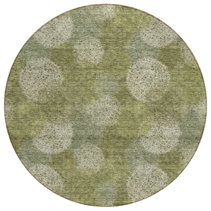 Tapis intérieur lavable à pois rond vert ivoire et sauge 8 pi