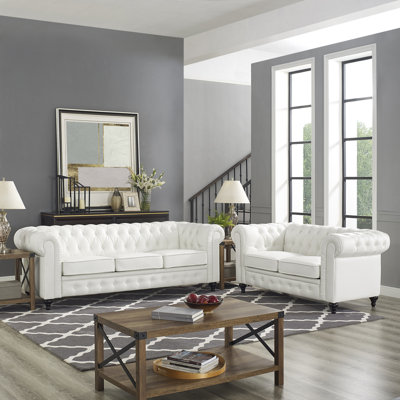 Arlisa 2 Piece Air Leather Chesterfield Set – Sofa & Loveseat Classic Button Tufted Couch Set