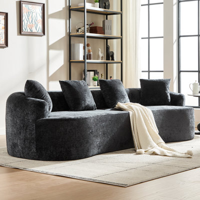Petite chenille noire incurvée avec 3 coussins, siège profond pour espaces, aucun assemblage requis, confort en mousse à mémoire de forme, pour animaux de compagnie et rayure, 39,08 po de largeur, 31,72 po de hauteur, 42 lb, appartement, nécessaire, teinture