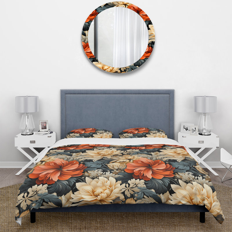 Ensemble de housse de couette à motif floral rétro Revival Floral I, Housse de couette simple + 1 taie décorative stan