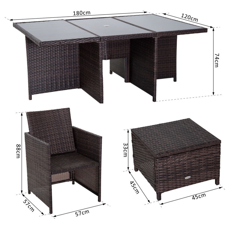 Ingmar 10 - Person Patio Dining Set with Rectangular Table , Cushions Included, Brown