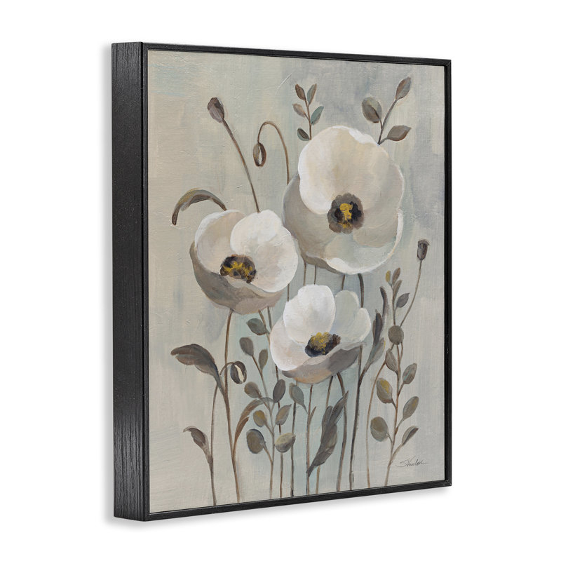 Trio de coquelicots neutres, estampe numérique par Silvia Vassileva, Giclée encadrée noir minuit, H 14 po x l 11 po