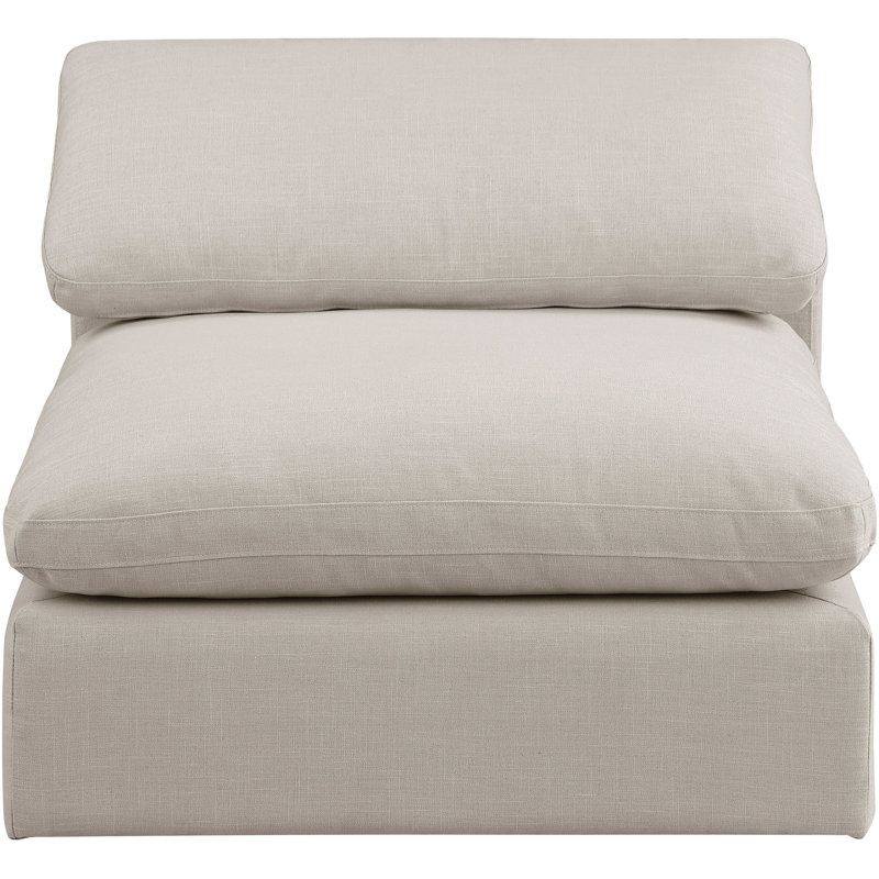 Chaise sans accoudoirs en tissu texturé Hrissonka, Tissu beige texturé en lin