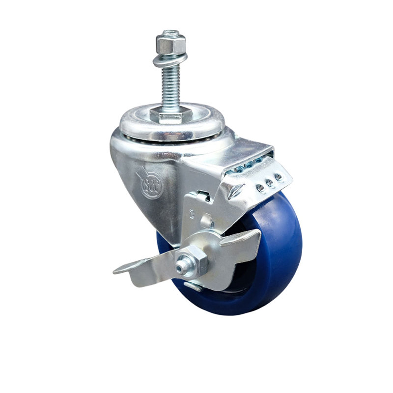 3.5 Inch SS Solid Polyurethane Swivel 10mm Threaded Stem Caster with Brake