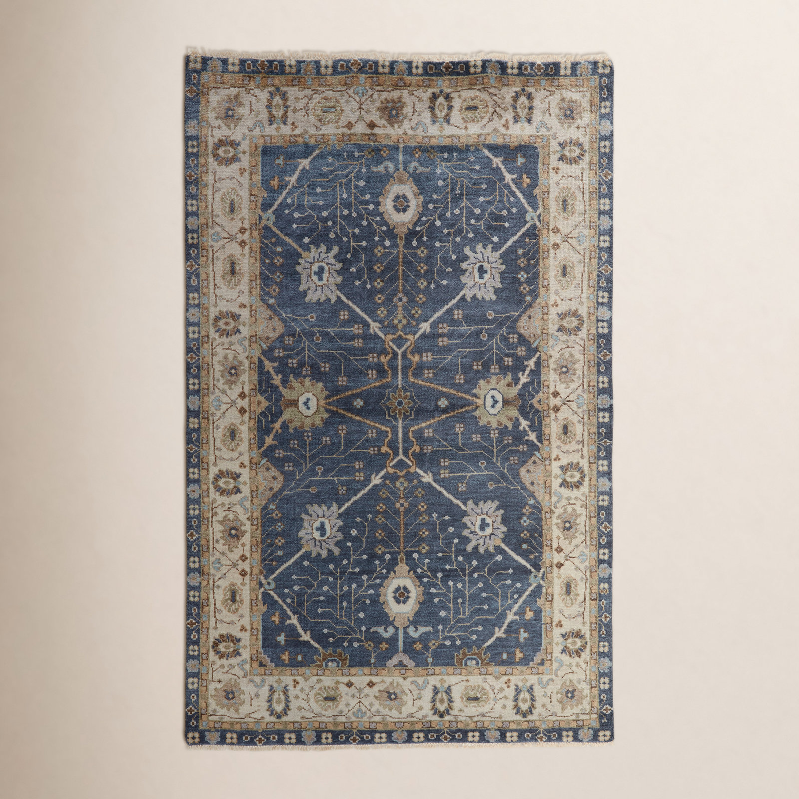 Mccombs Dark Blue Hand-Knotted Wool Oriental Rug, Rectangle 10' x 14'