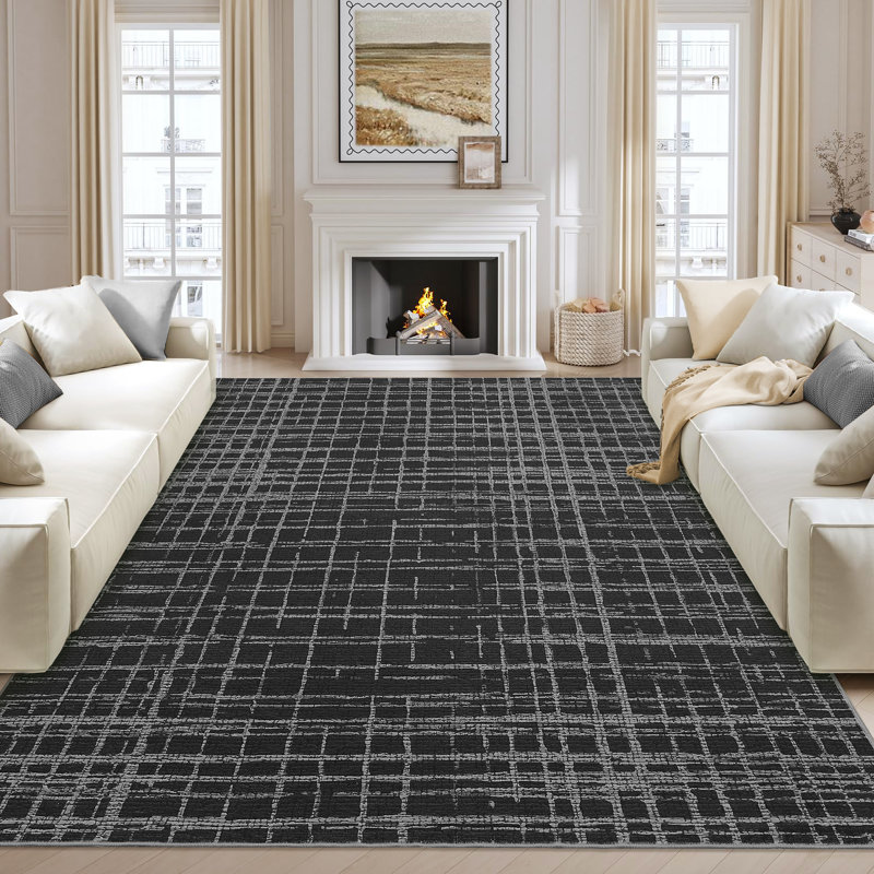 Plaid Machine Washable Rug with Rubber Backing Modern Non-Slip Carpet for Living Room, Bedroom, Dining Room, Office, Playroom, Nursery